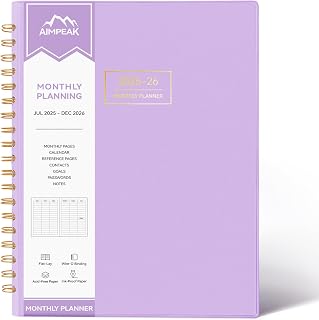 18-Month Calendar Planner from Jul.2025-Dec.2026, 8.5" x 11", AIMPEAK Monthly Planner 2025-2026 with Spiral Binding, Faux Leather, Purple