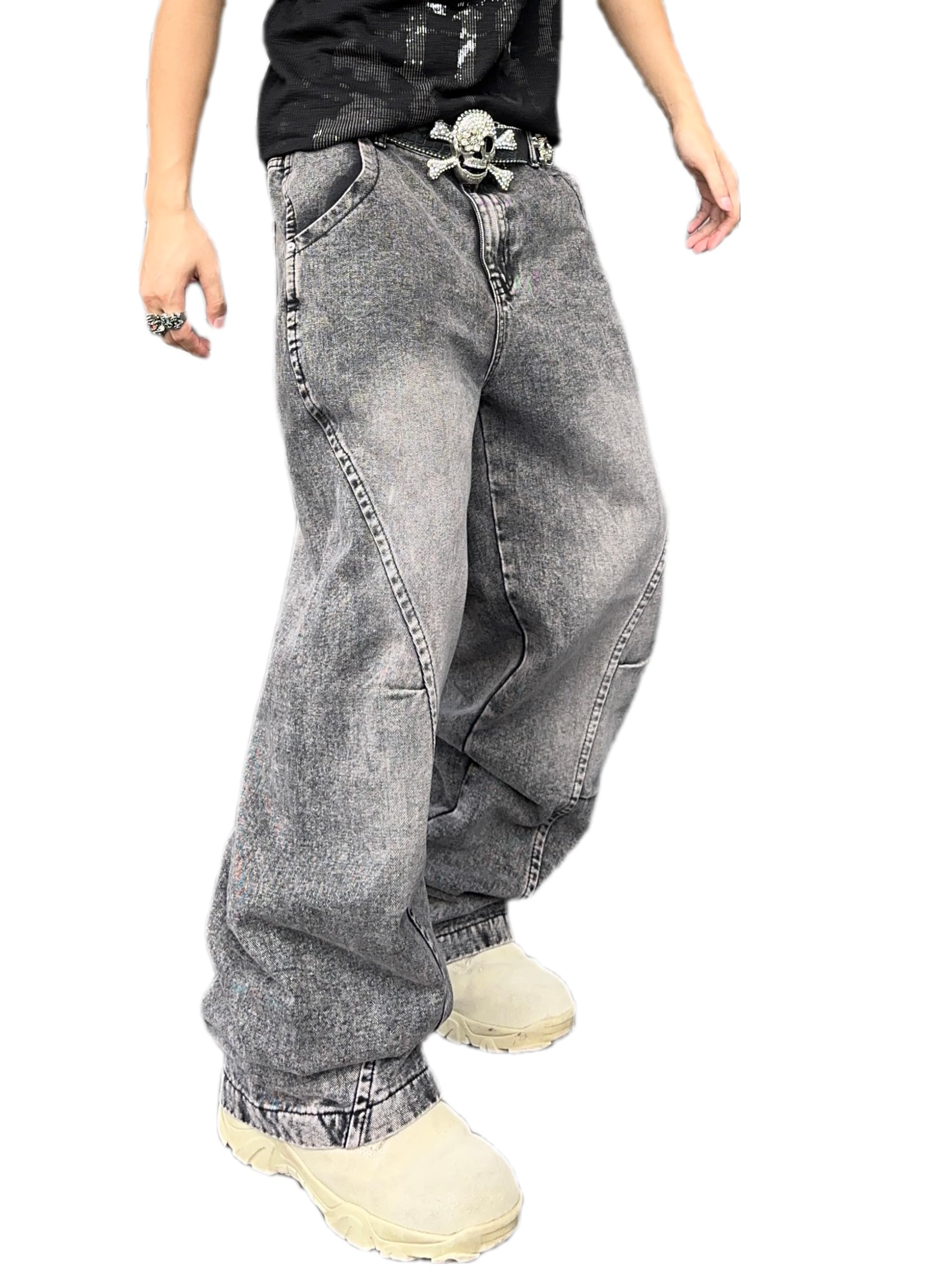 Zewool Jeans Baggy da Uomo con Cuciture Irregolari – Pantaloni in Denim Wide Leg Y2K Hip Hop Moda Casual Streetwear