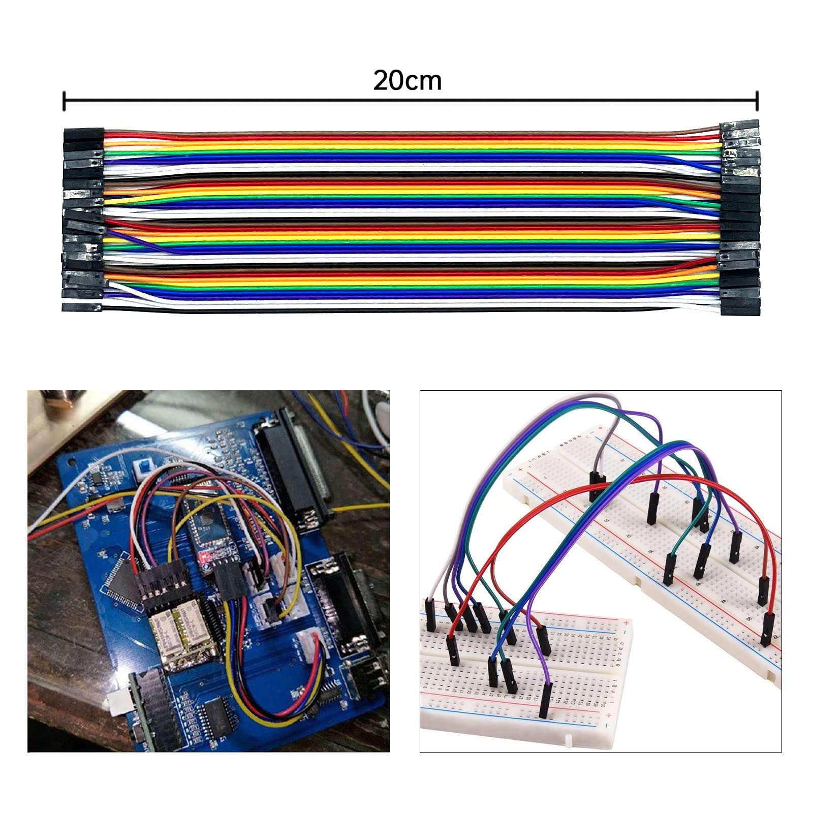 Set di cavi jumper 3 x 40 pezzi ciascuno da 20 cm, ponticelli femmina-femmina, maschio-femmina, maschio-maschio cavo 28 AWG ponticelli per Arduino Raspberry Pi (set di 3)