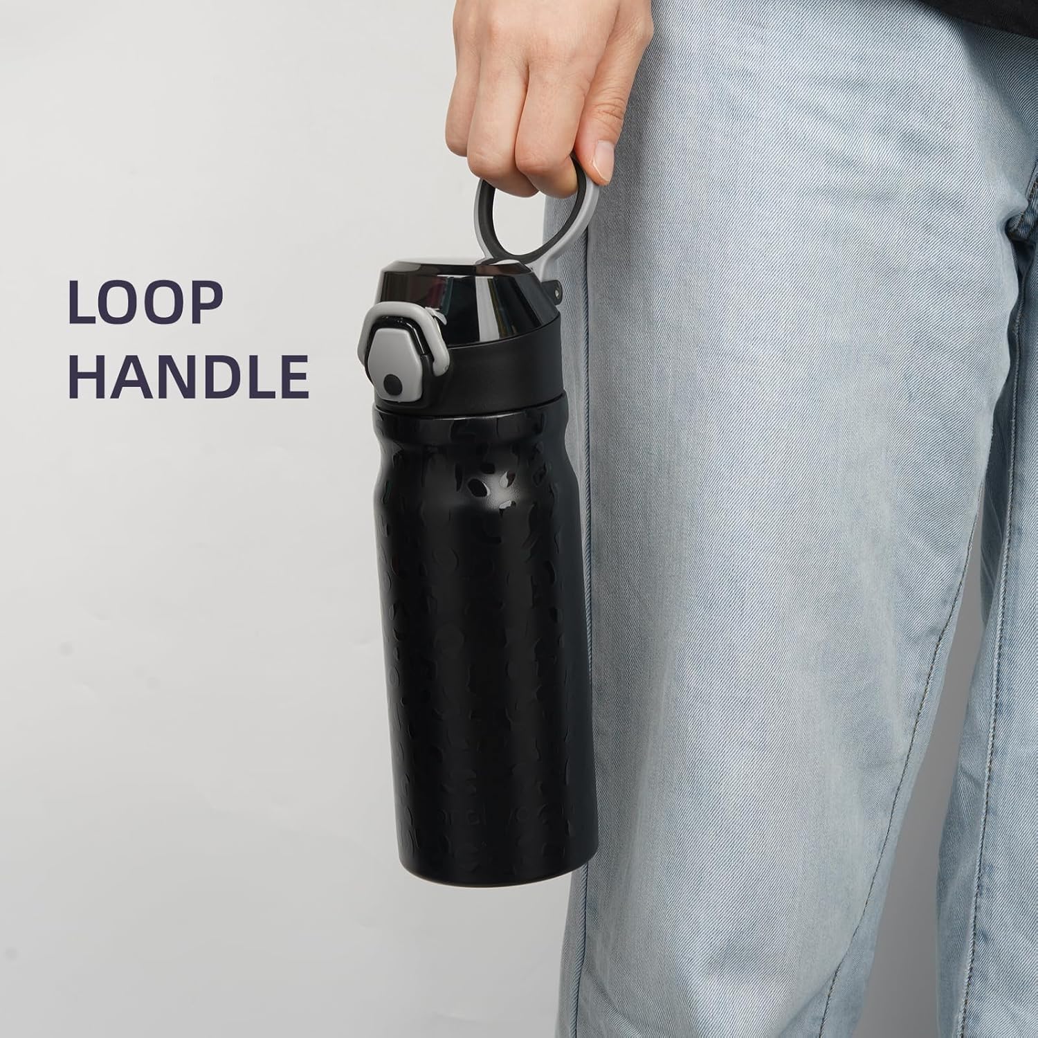 Insulated Water Bottle with Straw and Carry Loop,18 oz Stainless Steel Double Wall Vaccum Metal Water Flask with Leak-proof Lid,Black Leopard - Image 5