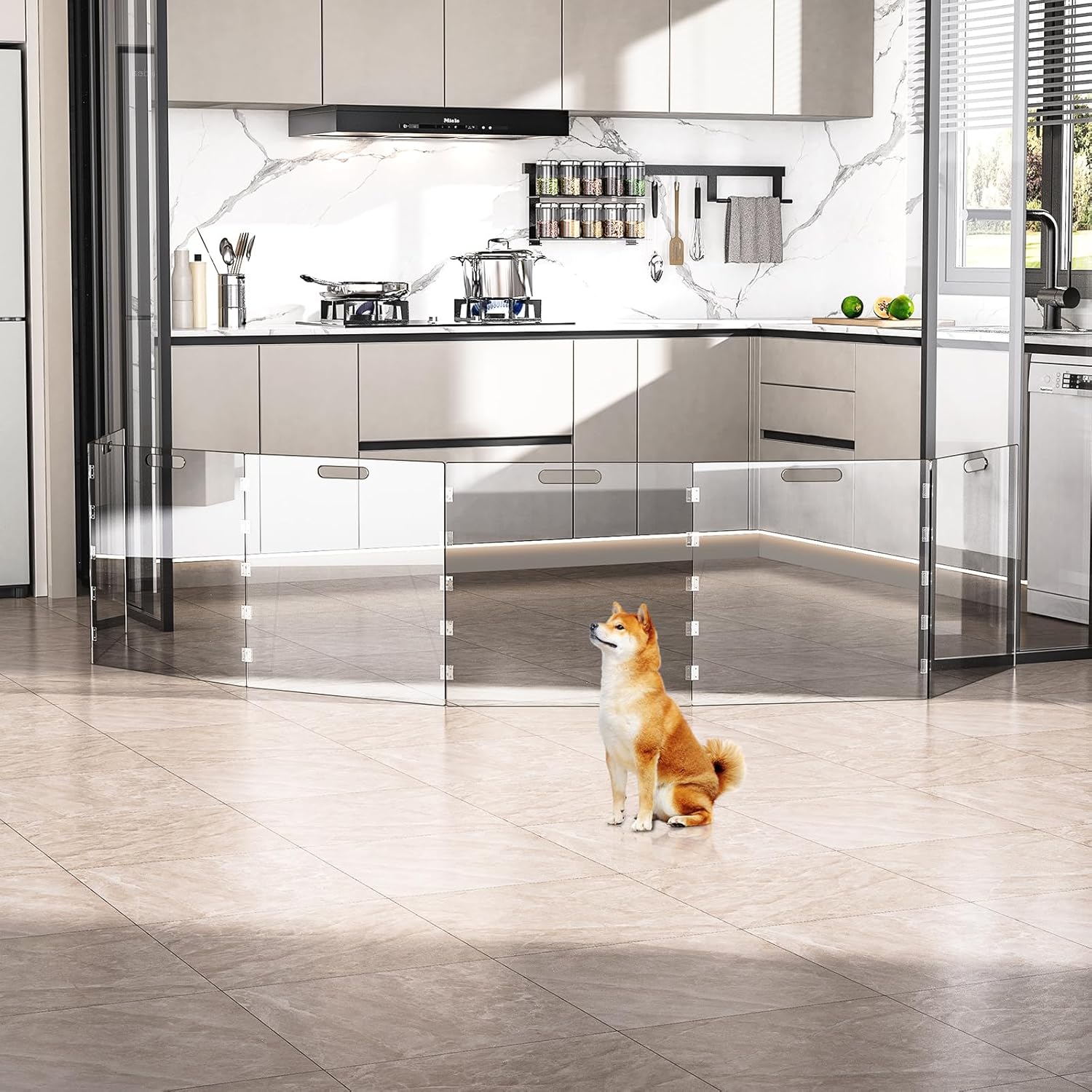 Acylic Pet Playpen Gate for The House Doorways, Acrylic Pet Gate for Dogs, Freestanding, Clear (6 Panel)