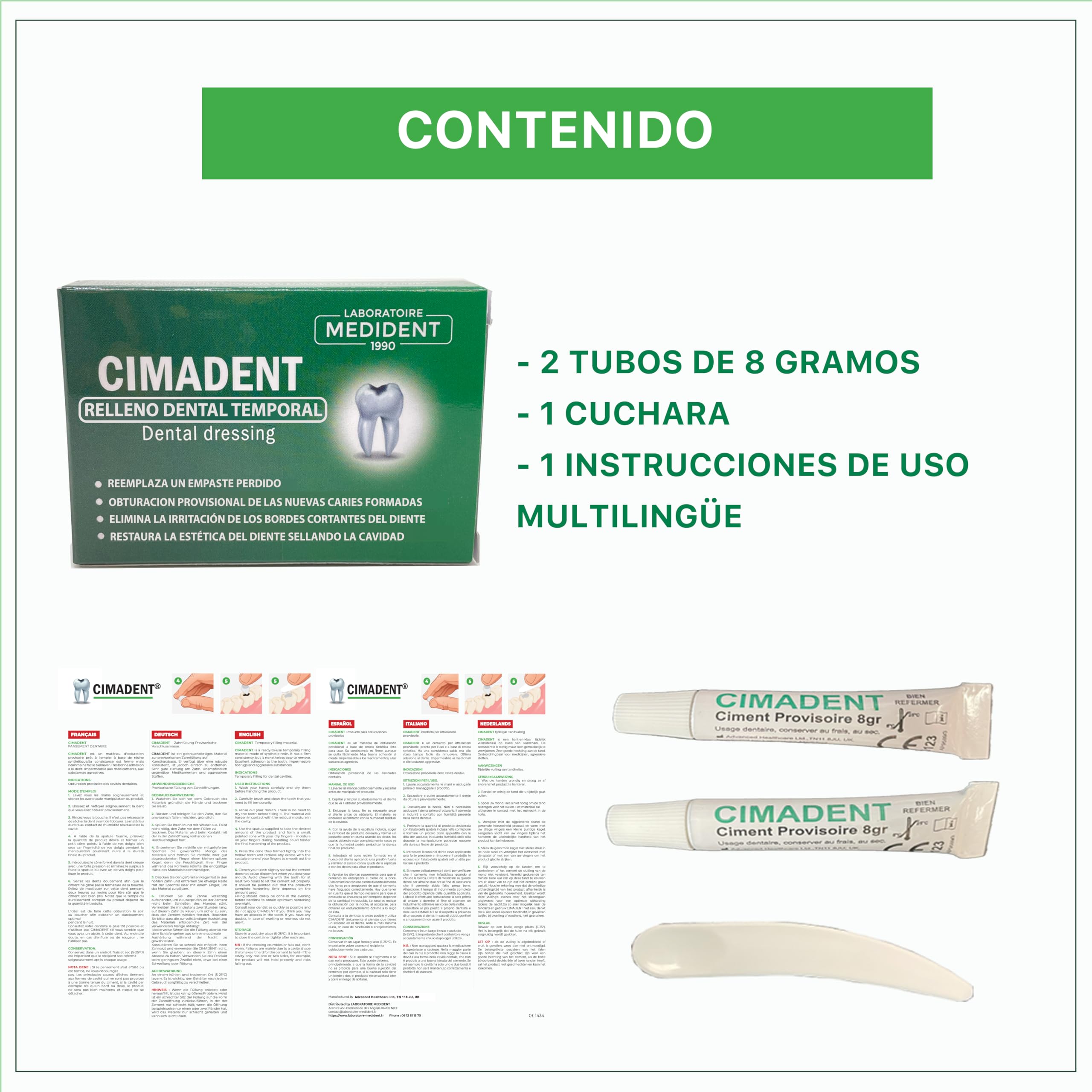EMPASTE DENTAL CIMADENT 30 aplicaciones para empaste dental en casa