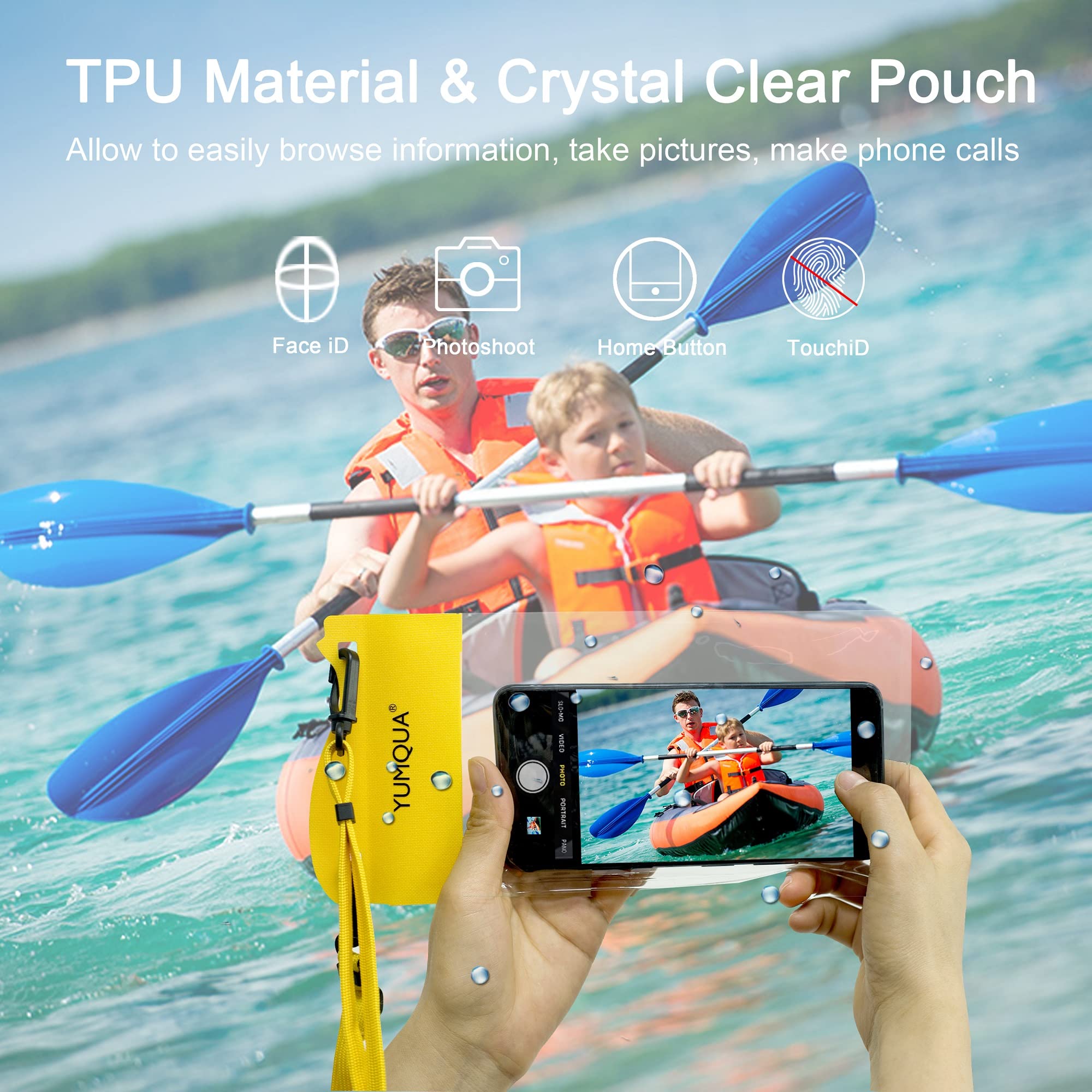 YUMQUA Paquete de 2 bolsas impermeables grandes para teléfono móvil, IPX8, bolsa impermeable compatible con iPhone 14, 13, 12, 11 Pro Max/8 Plus, Galaxy S23 Ultra, S22, S20+, Pixel 4 XL, hasta 7,5