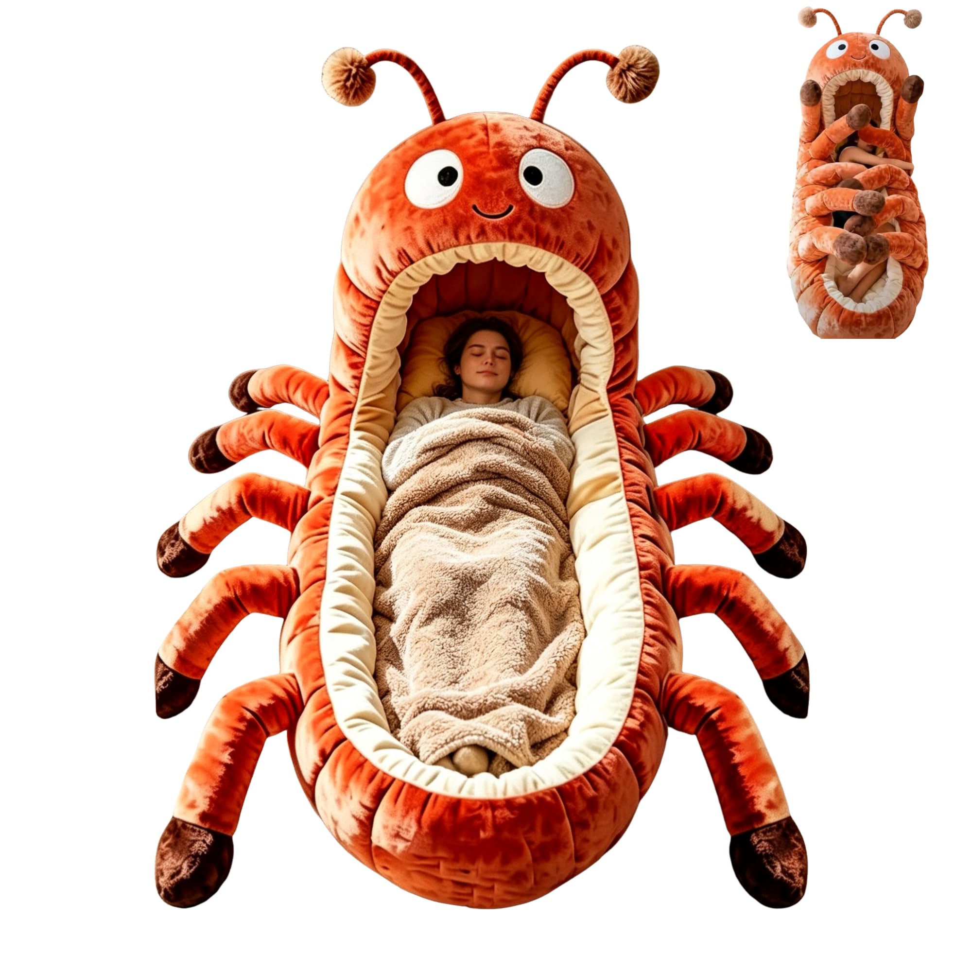 Hugging Caterpillar Sleeping Bag for Adults, Plush Cocoon Animal Sleeping Bags with Pull Cord, Giant Plush Floor Lounger, Indoor Sleep Nap Pod, Cozy Reading Nest, Travel & Indoor Use — view 9