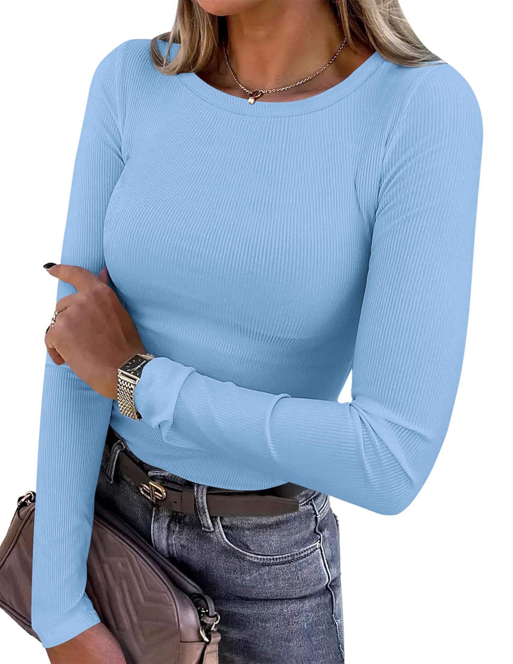 PRETTYGARDEN Women's Fall Long Sleeve Shirts Basic Tees
