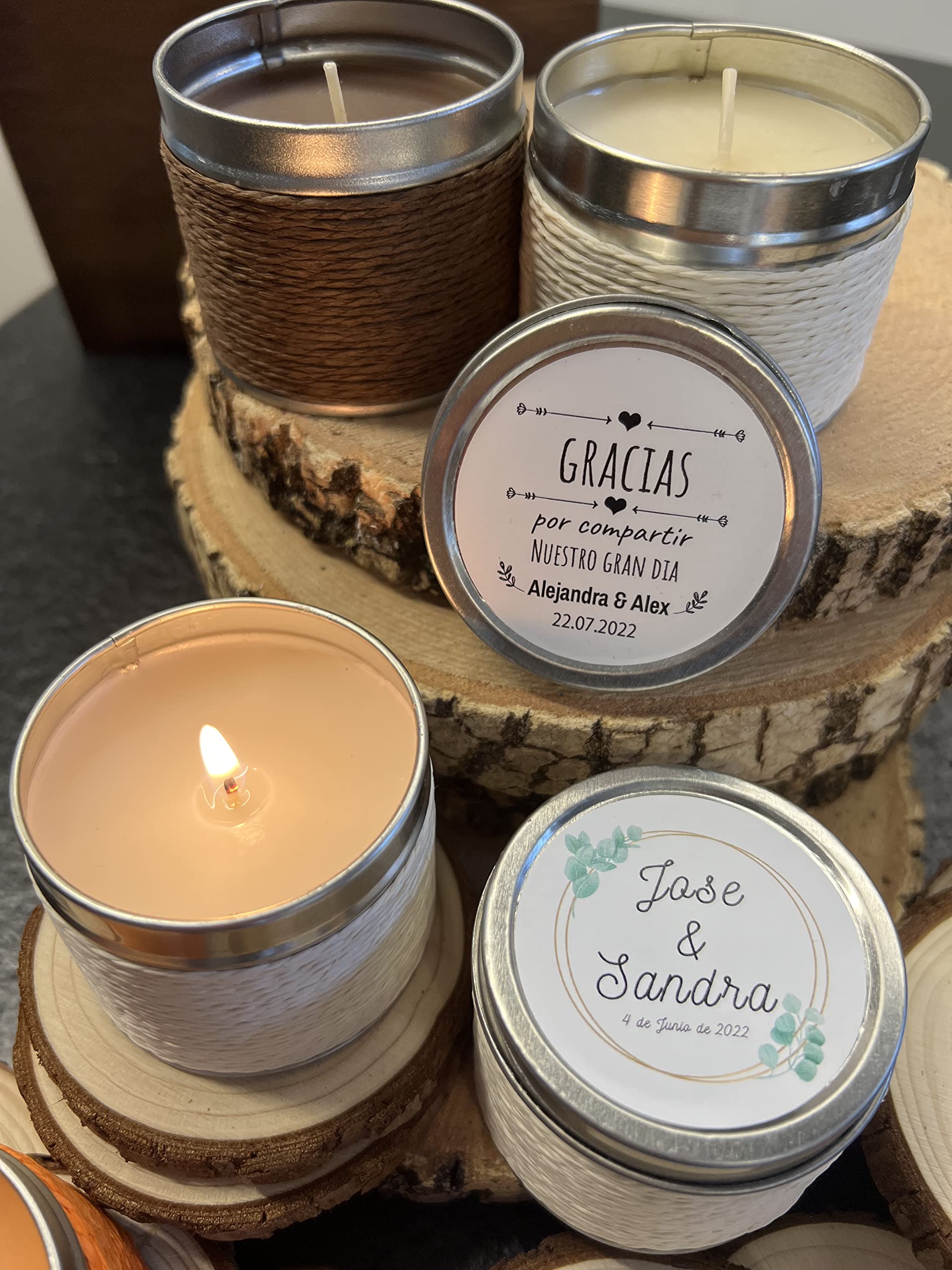 Uvimark - Detalles de boda, comunión, bautizo - Set de 12 velas aromáticas personalizadas - Velas personalizadas