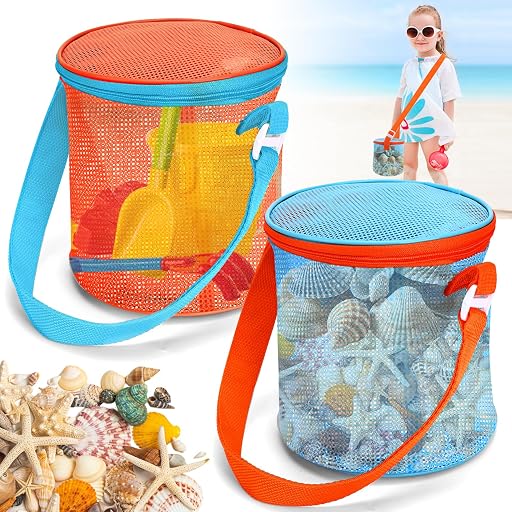 Vodolo Vodolo Sea Shell Bags for Beach,2pcs Mesh Seashell Holder,Shelling Collecting Tools Travel Sand Toys Storage Bucket for Sandbox,Beach Vacation Essentials for Kids,The Beach Must Haves Sand Box Toy Bag