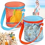 Vodolo Sea Shell Bags for Beach,2pcs Mesh Seashell Holder,Shelling Collecting Tools Travel Sand Toys Storage Bucket for Sandbox,Beach Vacation Essentials for Kids,The Beach Must Haves Sand Box Toy Bag
