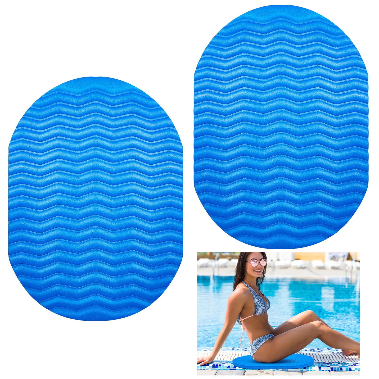 Geelin 2 Pcs Poolside Cushion for Side of Pool Soft Oval Foam Cushion Poolside Seat Mat for Lounging Swimming Pools, 20.5 x 15 inch (Blue)