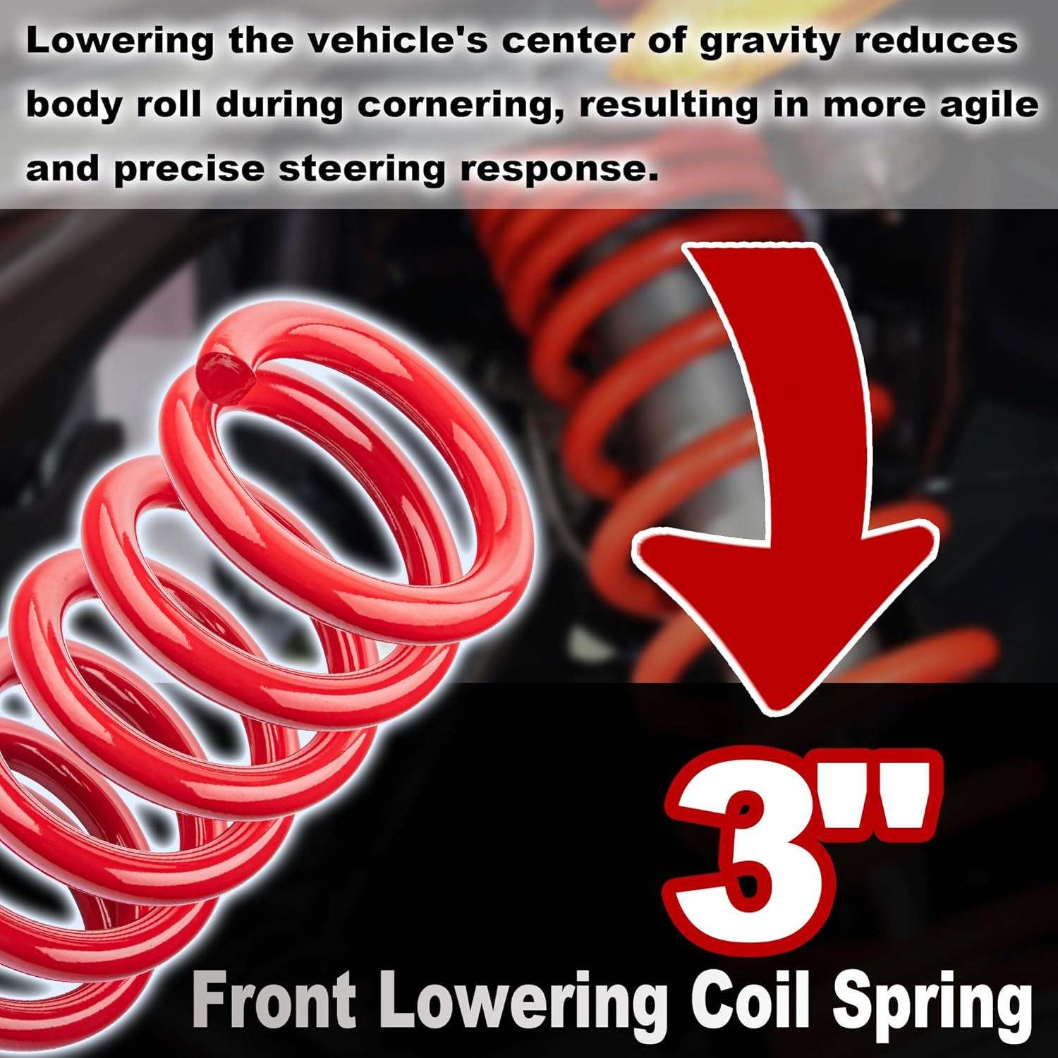 Heavy Duty Front Coil Springs for C1500 1988-1998 - Upgrate 3" Drop/Lowering Coil Springs Kit 2Pcs-Red