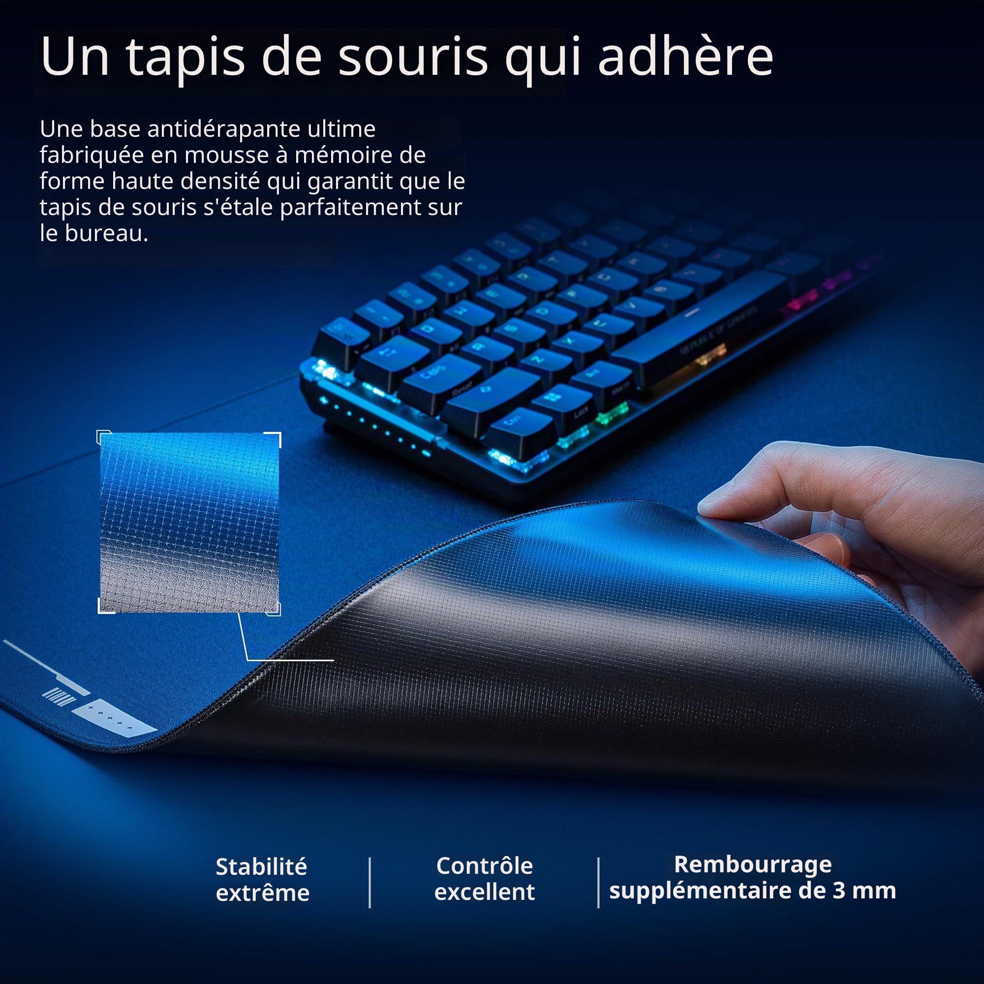 ASUS ROG Hone Ace XXL Tapis de Souris de Jeu, Base en Mousse à mémoire de Forme Haute densité, matériau en Tissu Hybride, 400 x 900 x 3 mm, Esports et FPS Gaming, Noir