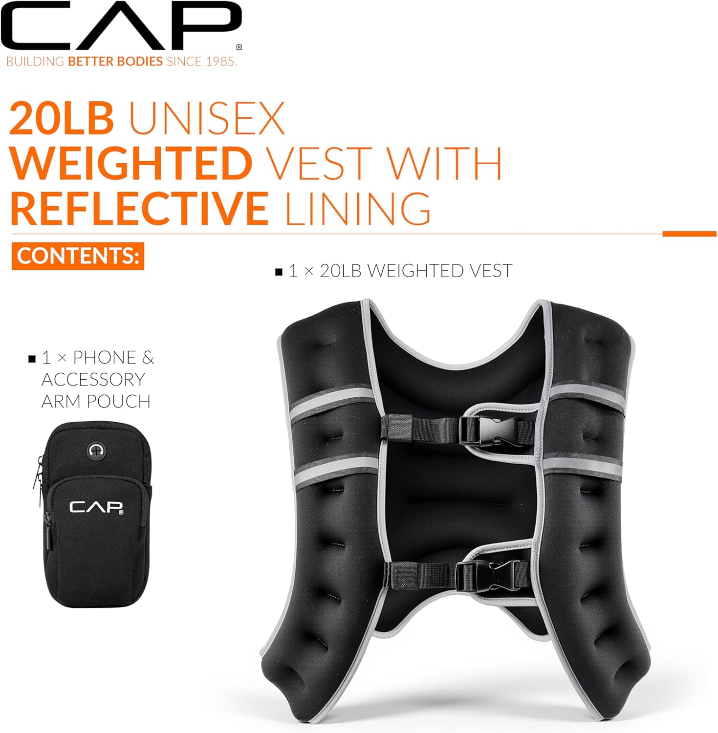 CAP Weighted Vest | 8lb -30lbs | Reflective Workout Vest for Walking, Running, Cardio, Strength Training | Multiple Colors