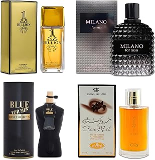 Men Cologne 4-Piece Combo Set (Choco/Milano/Billion/Blue for Men Ultra Noir Edition) Each 100ml Eau de Toilette/Parfume Spray Premium Perfume Set Long Lasting Fragrance for Daily Use