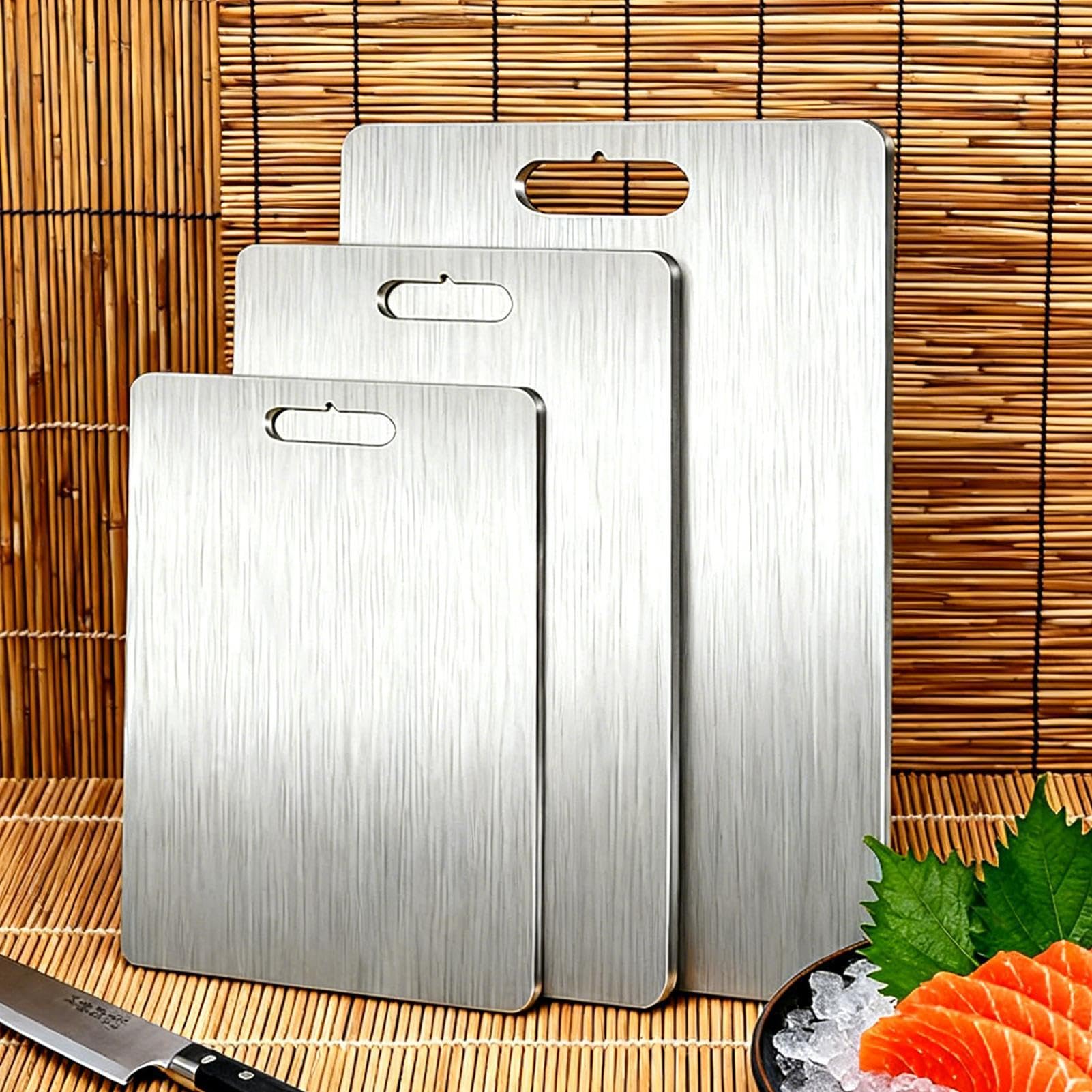 Deska Do Krojenia Ze Stali Nierdzewnej Antypoślizgowa Taca Siekająca, Mata | Nieprzywierająca Deska do Mięsa Do Mięsa Warzyw Chleba Ciast Sushi Dom Podróże Na Zewnątrz Biwakowanie