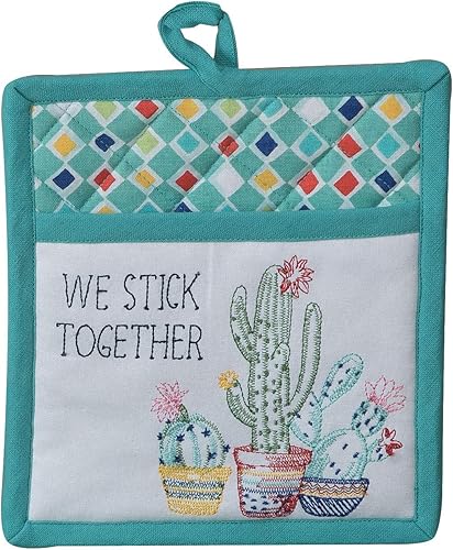 Miniatura 4 de Juego de sábanas de cocina, diseño de jardín de cactus, paquete de 4 piezas, incluye 2 toallas de rizo, 1 guante de horno y 1 agarradera
