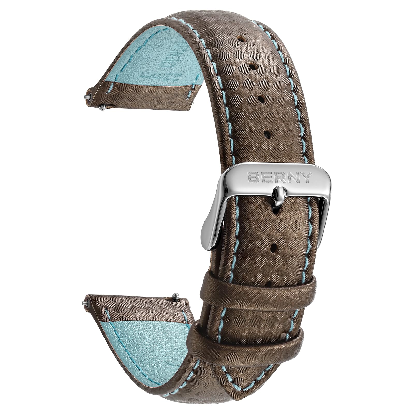 BERNY Quick Release Echtleder Uhrenarmband Modisches Raster Muster Weiches Leder Uhrenarmband für Männer und Frauen-20mm,22mm