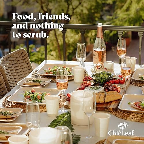 Miniatura 7 de Chic Leaf Platos de bambú desechables de hoja de palmera  Platos de hoja de palma para 4 de julio, bodas y aperitivos de eventos  biodegradables y