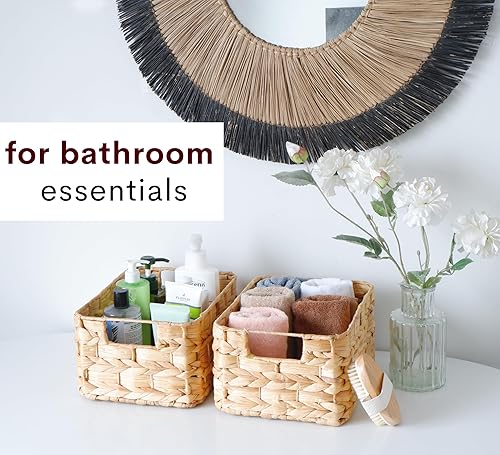 Miniatura 4 de CHI AN HOME Cestas de almacenamiento de mimbre, juego de 6 cestas de jacinto para estantes de 12 x 9 x 6 pulgadas, organizadores de estantes de