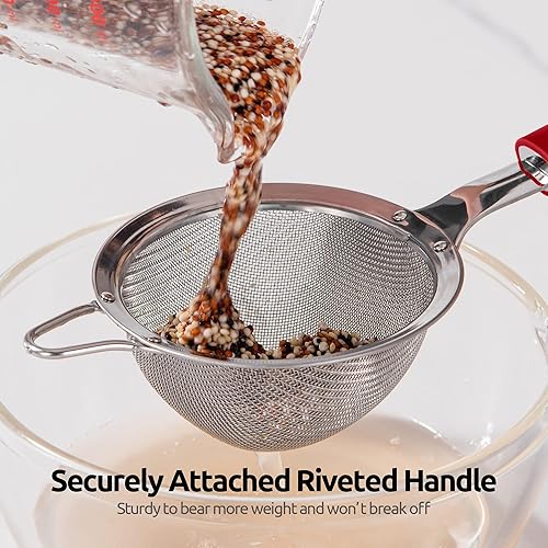 Miniatura 9 de U-Taste Juego de 10 tazas y cucharas medidoras en acero inoxidable 188 y acero inoxidable 188 de 3.9 pulgadas 30 colador de malla (rojo)