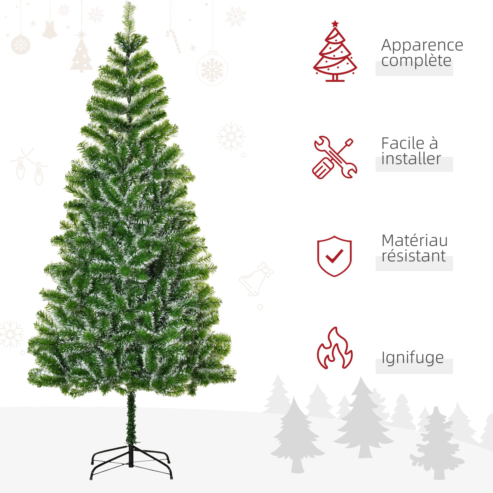 HOMCOM Sapin de Noël Artificiel Aspect Enneigé 210 cm Grand Réalisme | 968 Branches Épines Imitation Nordmann