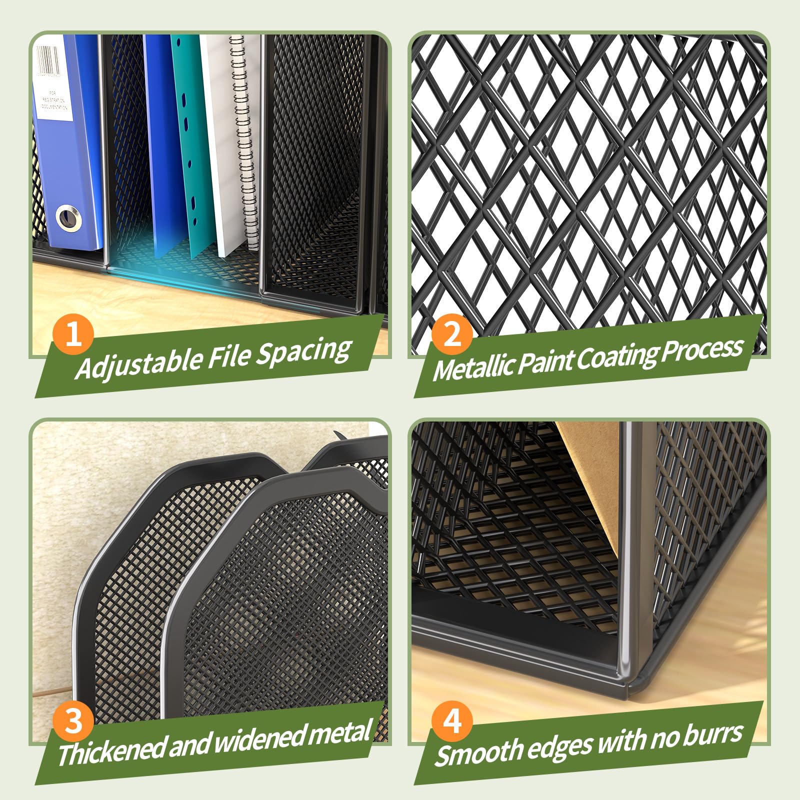 FANXIYQ Organizer per cartelle di file a 7 sezioni nero per scrivania - Porta file verticale in metallo, organizer per file desktop Supporto verticale, rack per cartelle lettere/A4, organizer per