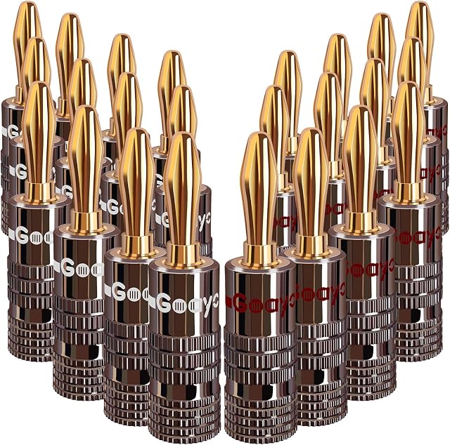 Goaycer 4mm Banana Plugs 12Paris - 24K Gold Plated Bannana Plug Speaker Wire Adapter Connectors (24Pcs)