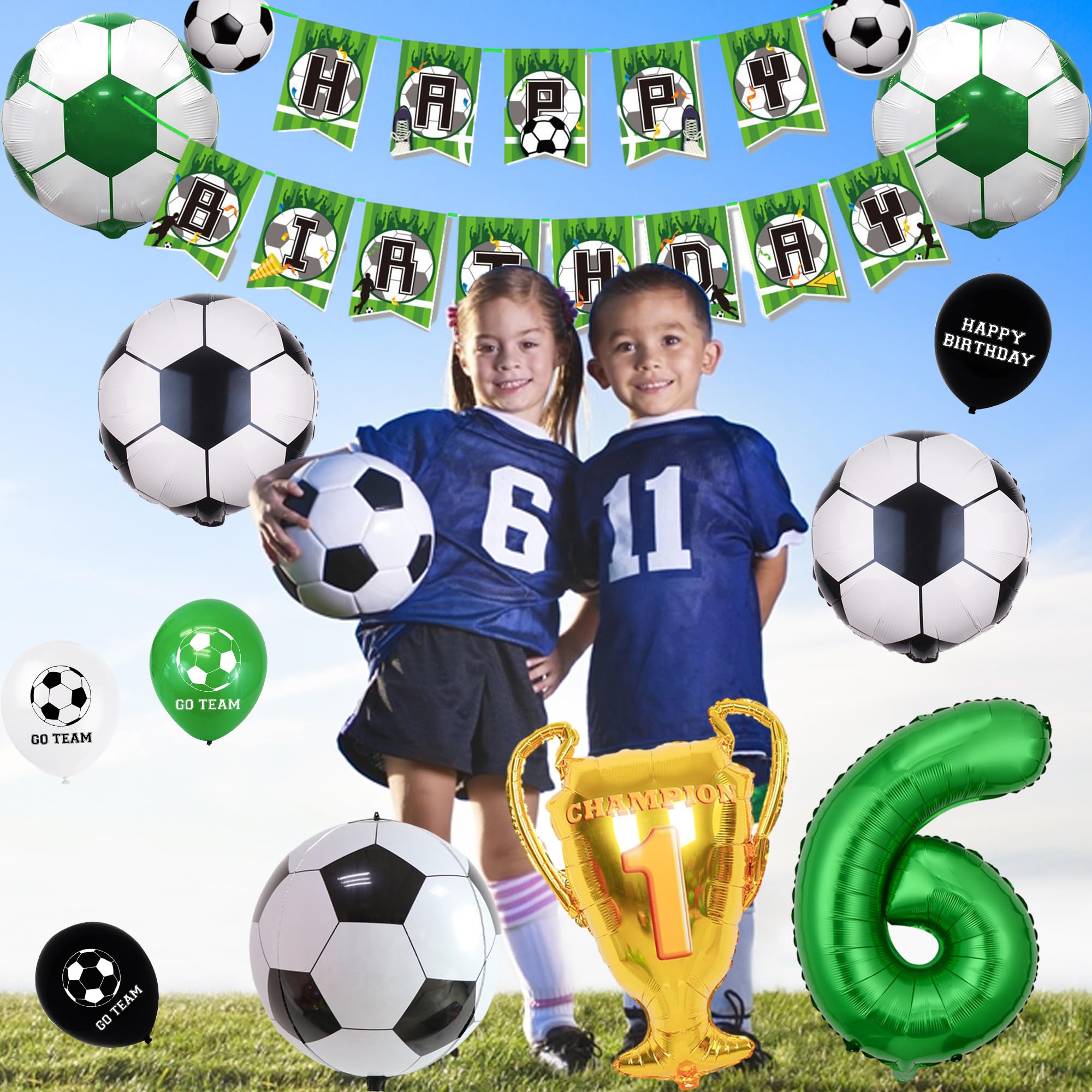 6 Pezzi Palloncino a Forma di Calcio, 22 Pollici 4D Palloncini Foil da Calcio, Decorazioni per Festa Calcio, per Festa di Compleanno Festa Sportiva a Tema Calcio Partita di Calcio