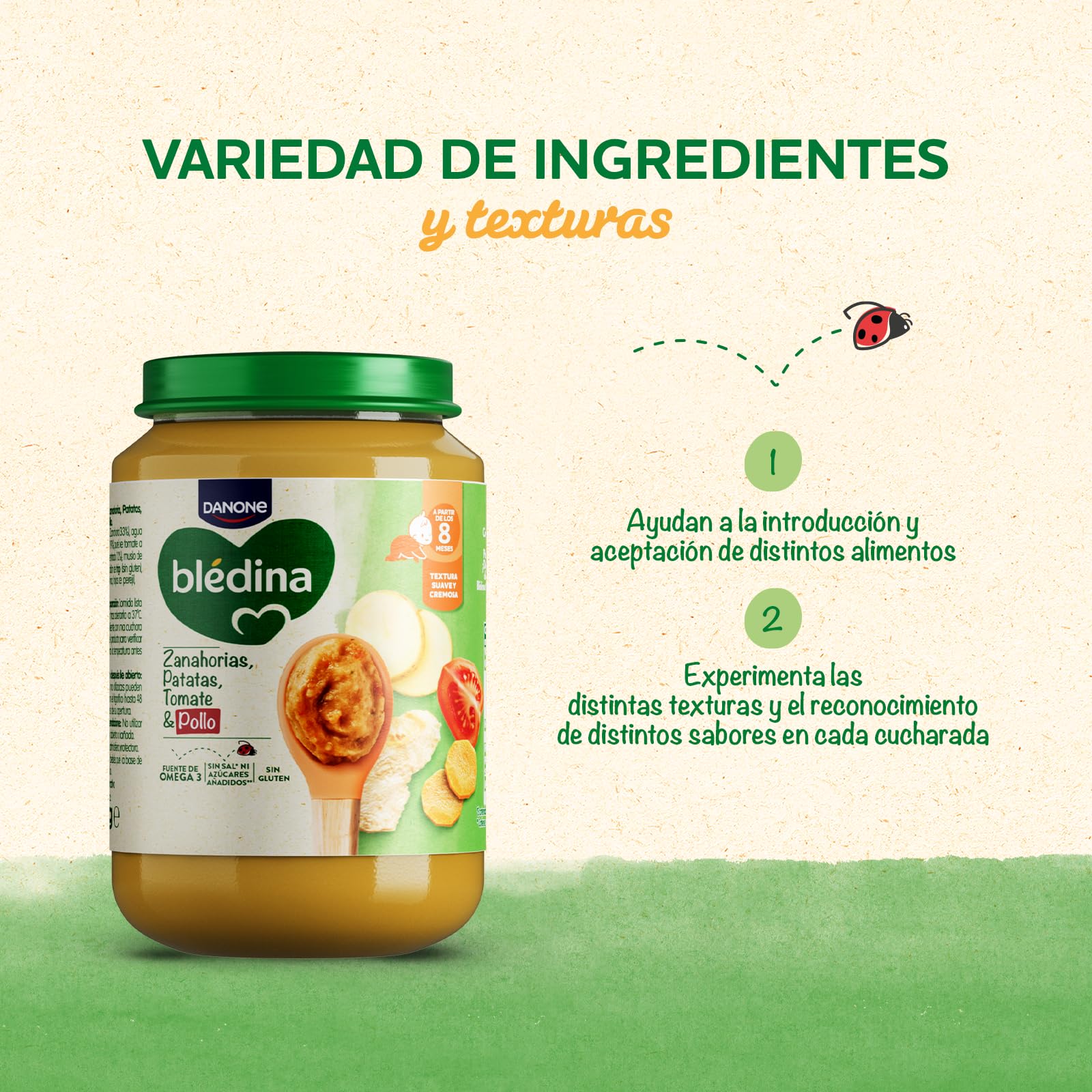 Bledina Tarritos Zanahoria Patatas Tomate Pollo Bebe Omega 3 Sin Sal Azucares Anadidos Sin Gluten 8 Meses Pack 6x200g