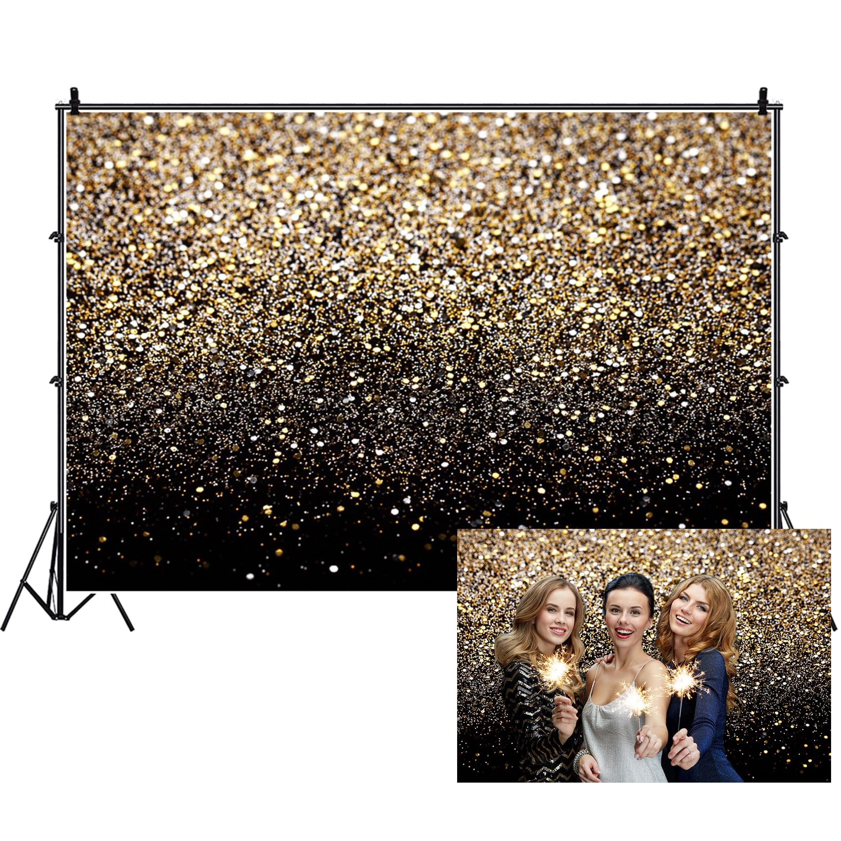 telón de Fondo Oro Brillante 450x300cm Bokeh Manchas Doradas Brillo Fondo Negro Oro Tema Lujo cumpleaños Boda Fiesta fotografía telón de Fondo Retrato Estudio fotográfico Accesorios