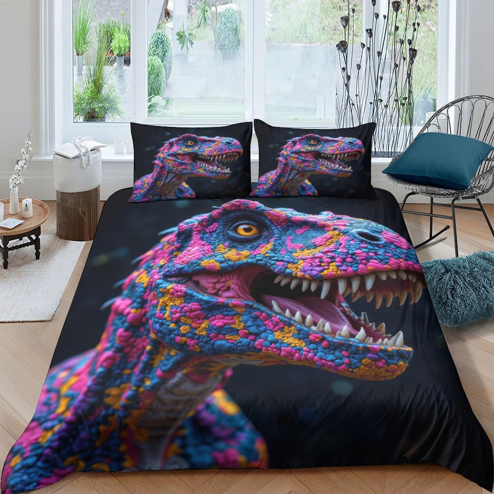 Ctjqhvkz Style-6 3D Printed Neon Dinosaur Fitted Sheet Microfiber Soft Breathable Graffiti Art Bed Cover For Bedroom Dorm Mattress Protection Single（135X200cm）