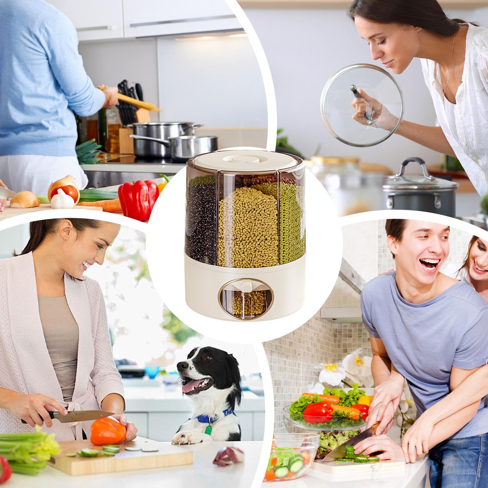 Contenitore per cereali 6 griglie rotante sigillato dispenser | Dispenser di riso a 6 griglie per la casa cucina dispensa cereali cereali Pet Food Container Organizzazione