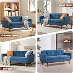 Kingfun 65.8" W Loveseat Sofa, Mid Century Modern Decor Love Seat Couches for Living Room, Button Tufted Upholstered Furniture, Solid & Easy to Install Small Couch for Bedroom Office Apartment, Bule