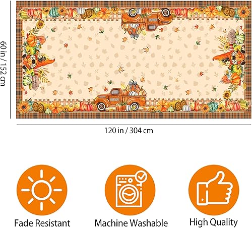 Miniatura 2 de Mantel rectangular de otoño de 60 x 120 pulgadas, mantel rectangular de otoño naranja, mantel rectangular de calabaza, mantel de granja para