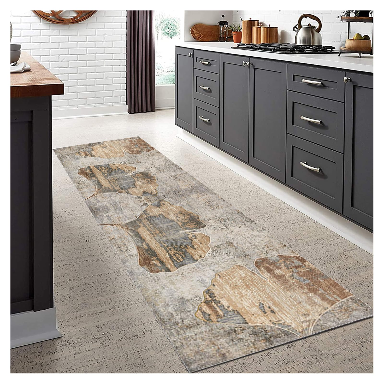 Tappeto Lungo per Cucina e Corridoio Antiscivolo Lavabile Classico Marrone 50X180 cm - Passatoia Ingresso Interno, Soggiorno, Lavanderia - Design Astratto, Pelo Corto, Resistente e Leggero