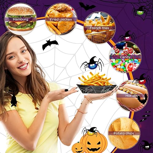 Miniatura 9 de 100 bandejas de papel de Halloween para alimentos, suministros de fiesta de Halloween, bandejas de nachos de 2 libras, araña, pirata, sangriento,