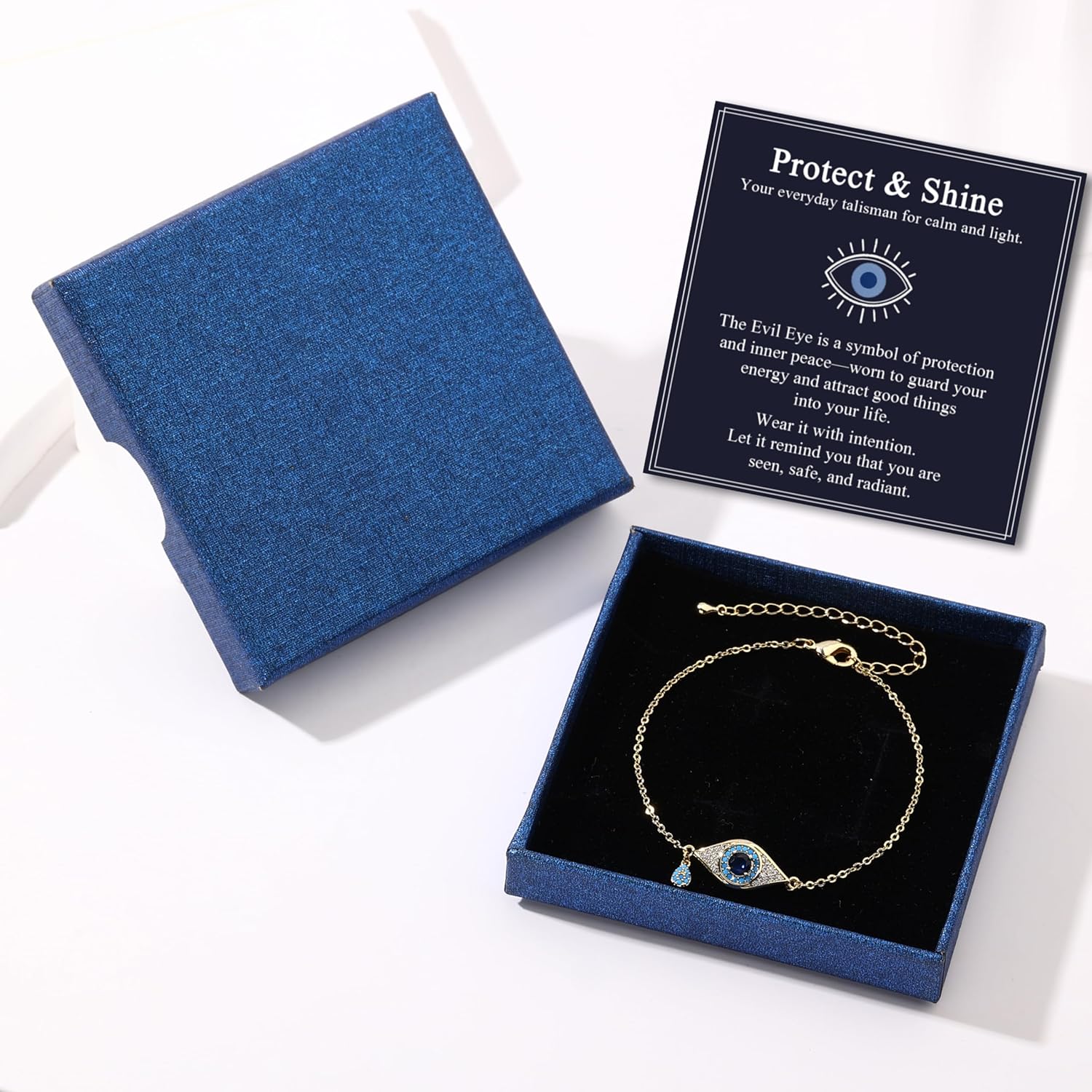 Evil Eye Bracelets for Women Gold Plated Dainty Chain Zirconia Turquoise Charm Adjustable Protective Lucky Link Bracelet Jewelry for Best Friends Sister Travel Birthday Christmas Valentine Gift - Image 6