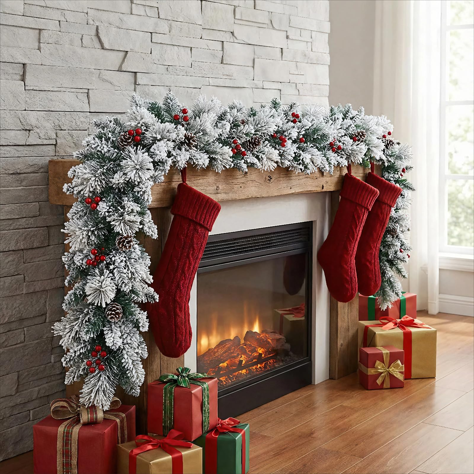 9ft/270cm Frosted Glacier Christmas Garland,Artificial Christow Xmas Garland with Pine Cones and Berries,for Christma Stairs and Christmas Fireplace,Christmas Decorations, Snow (9ft-Snow)