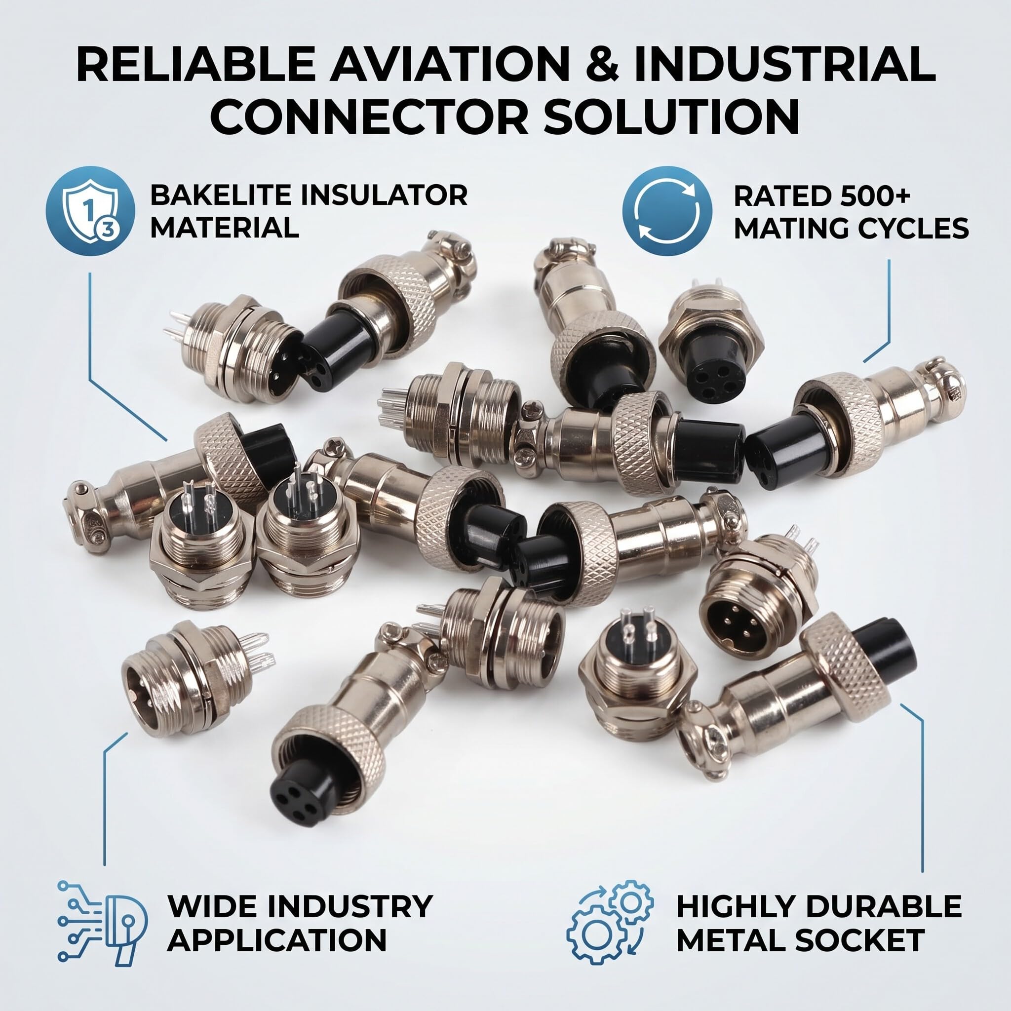 Estink Metalowy Okrągły Adapter Lotniczy GX12, 4 Piny, 12 mm, Złącze z Wtyczką Gniazda, Montaż Panelowy, 10 Zestawów
