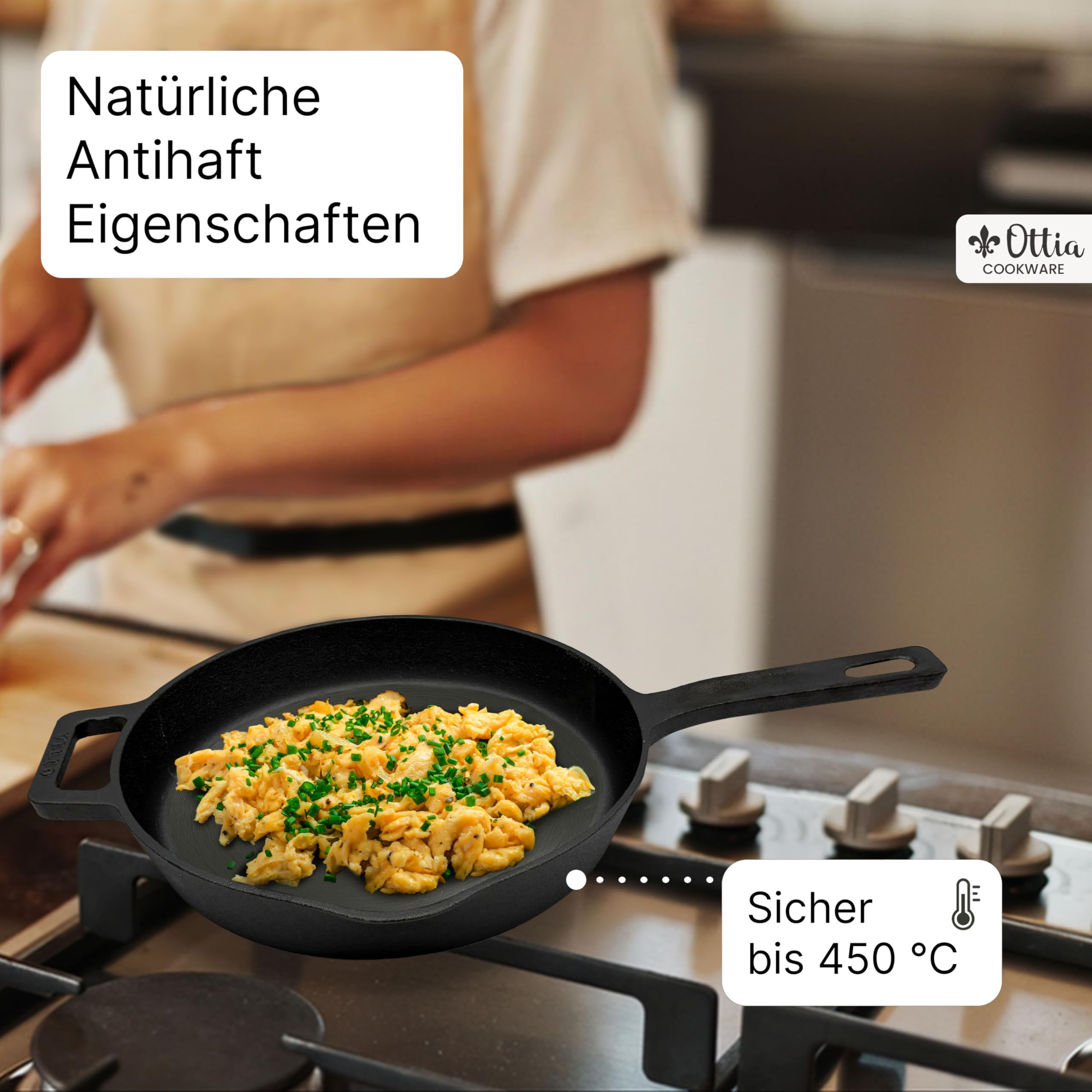 Ottia geschliffene Gusseisenpfanne, bekannt aus dem Fachhandel. Sehr widerstandsfähig und robust. 24cm groß. Bratpfanne aus Gusseisen, Cast Iron Pan, Eisenpfanne, Gusseiserne Pfanne. HH Händer.