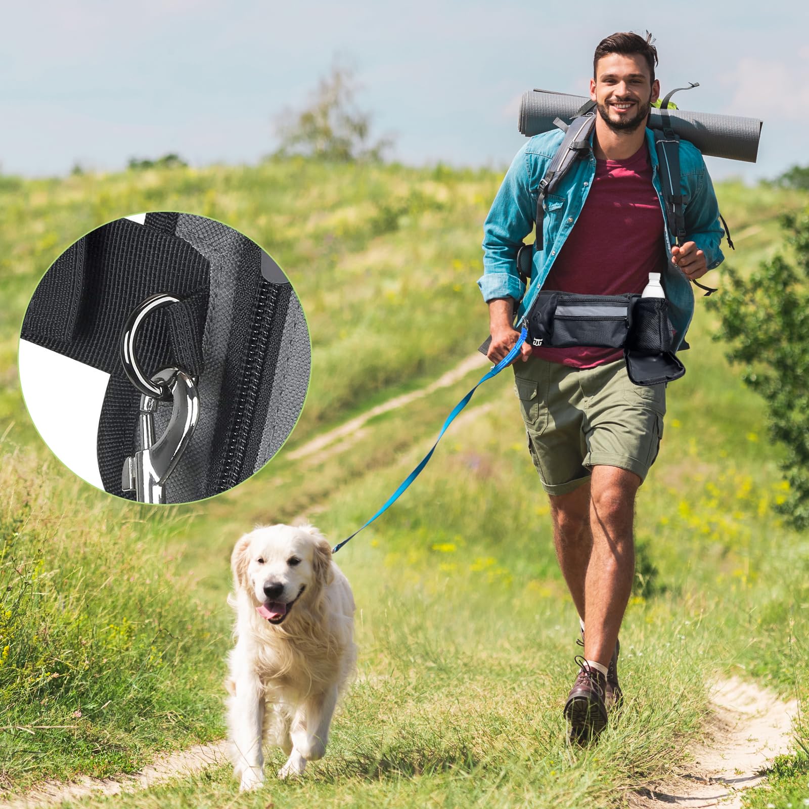 Borsa per cani e cani, borsa per cibo multifunzionale, per addestramento del cane, con dispenser per sacchetti, scomparto per cellulare e cintura per guinzagli flessibili, dolcetti e