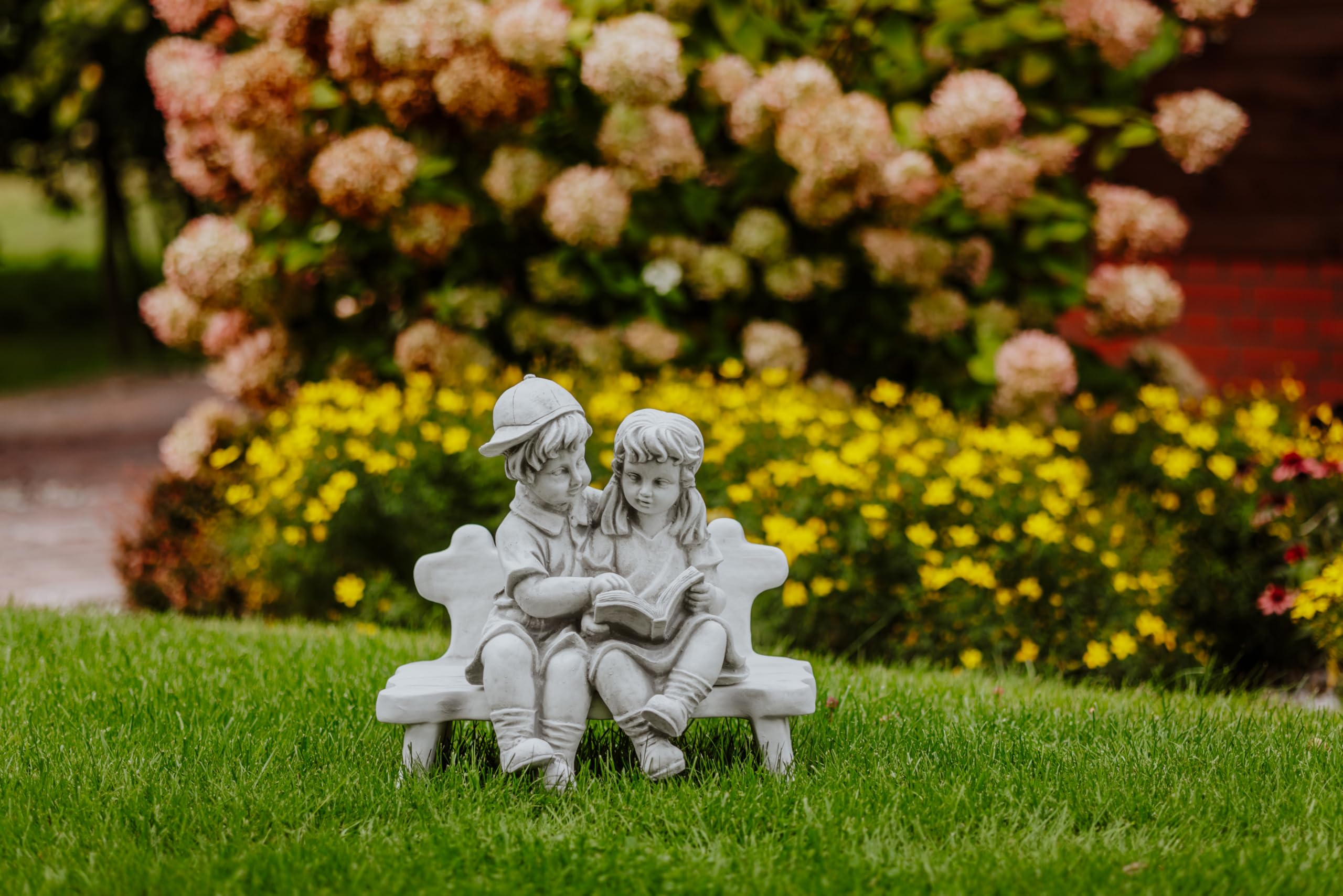 gartendekoparadies.de Figure de Pierre Massive garçon avec Fille sur Un Banc décoration de Jardin en Pierre reconstituée, résistant au Gel