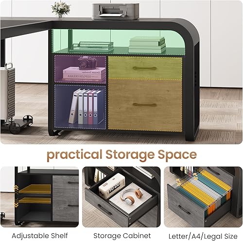 Miniatura 4 de SEDETA Escritorio ejecutivo de 63 pulgadas, escritorio de oficina grande con cajón de archivos, escritorio en forma de L con cajones, escritorio de