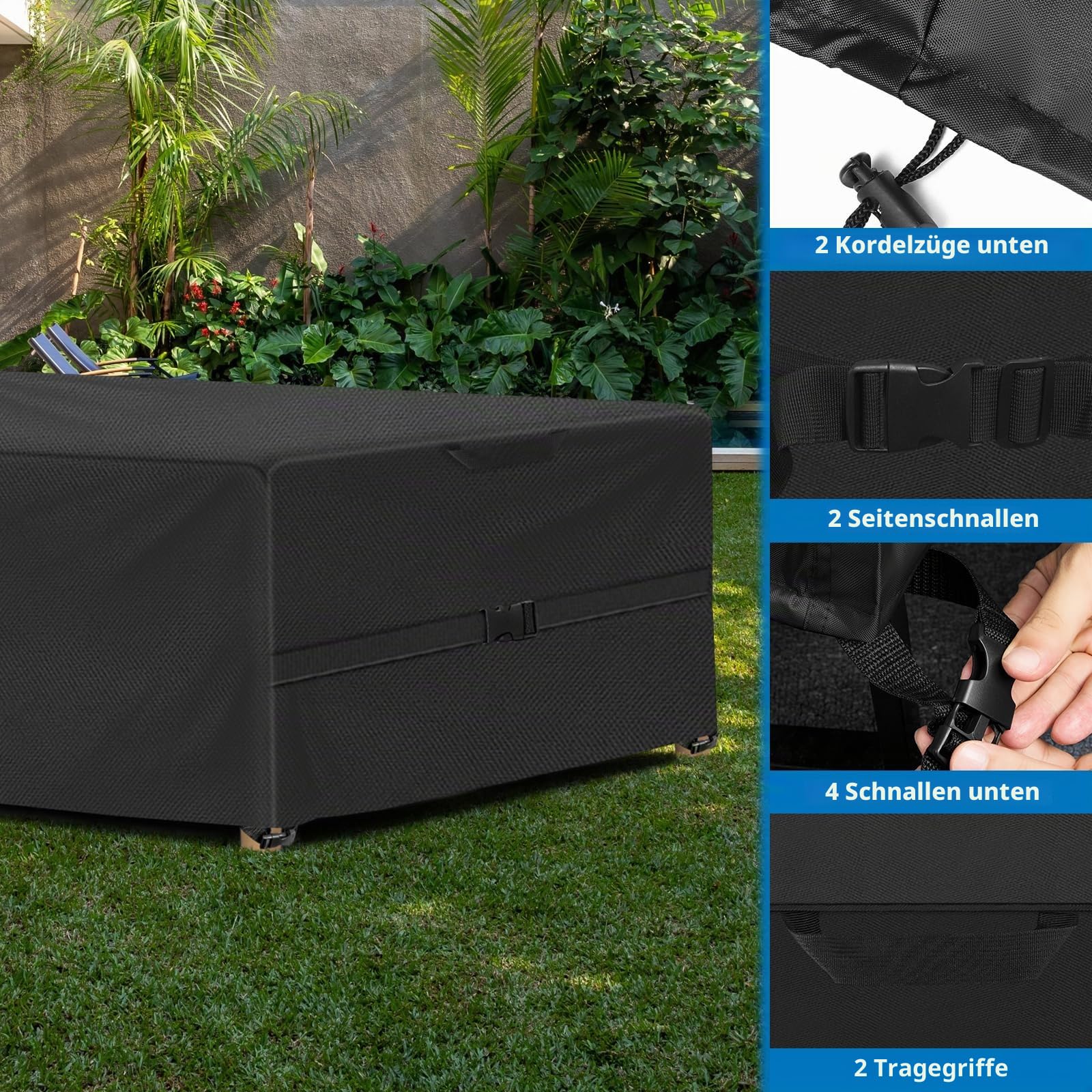 SIRUITON Abdeckung für Gartenmöbel Rechteckige SitzgarniturenWasserdicht Sitzgruppe Abdeckhaube Schutzhülle Gartentische und Möbelsets Gartenmöbel Sofa Staubdicht Outdoor Schwarz 250x250x90cm