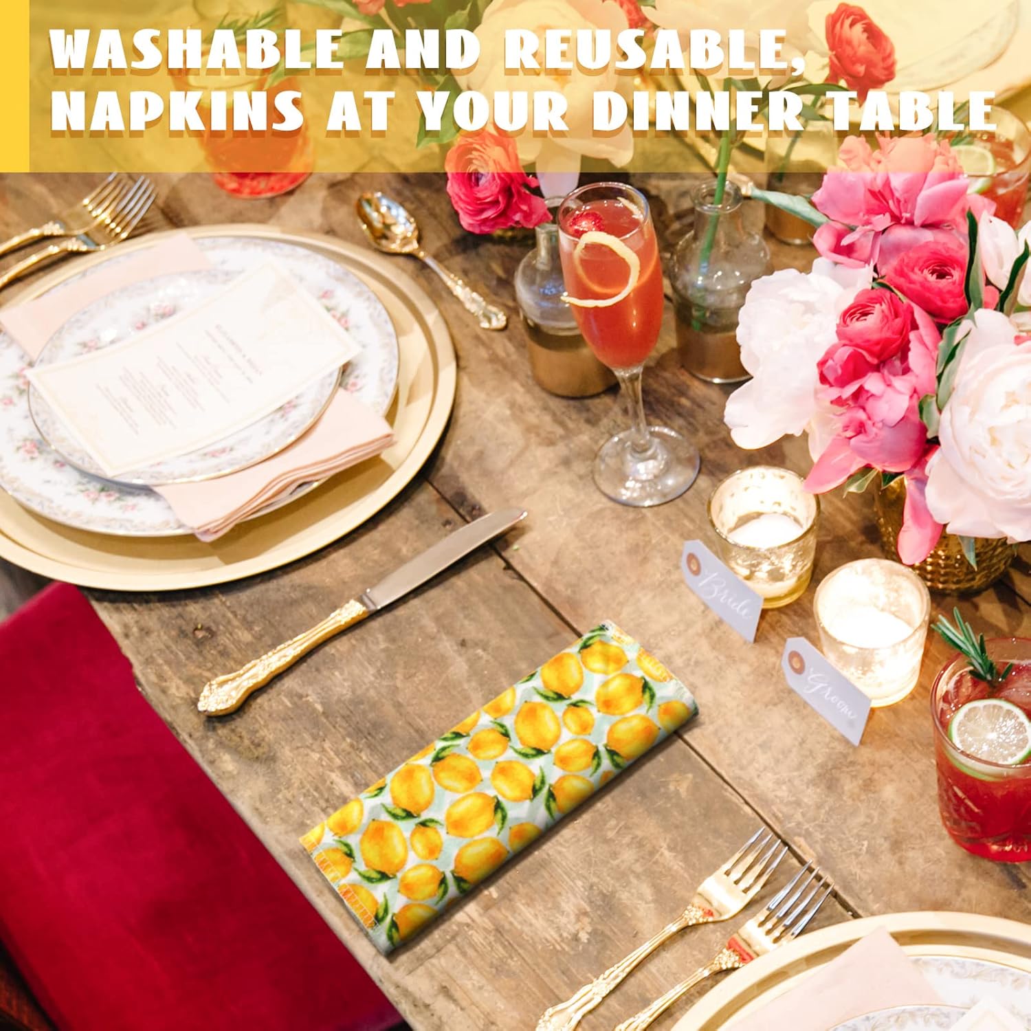 Kinlop 24 Pcs Spring Easter Lunchbox Cloth Napkins Bulk Reusable 2 Ply 8" x 8" Fruit Flannel Style Wipes Washable Soft Cotton Sturdy Absorbent Cloth Placemats for Dining Summer Home Party