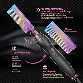 Hot Comb Hair Straightener Pressing Combs - Ceramic Electric Straightening Comb, Curling Iron for Natural Black Beard Wigs Women Gift 5 in 1 - Rainbow