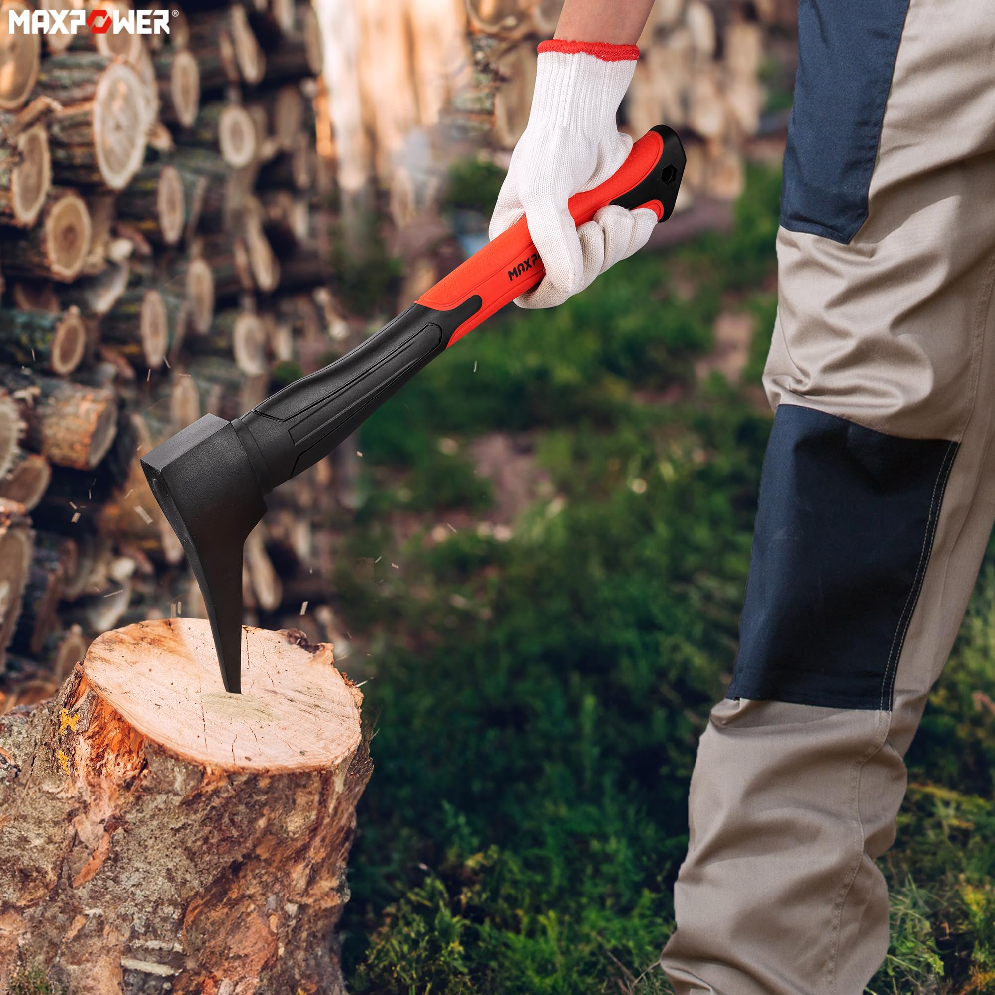 MAXPOWER Sappie Manuale 400 mm Acciaio al Carbonio, Ascia Ergonomica con Impugnatura da Fibra di Vetro e TPR