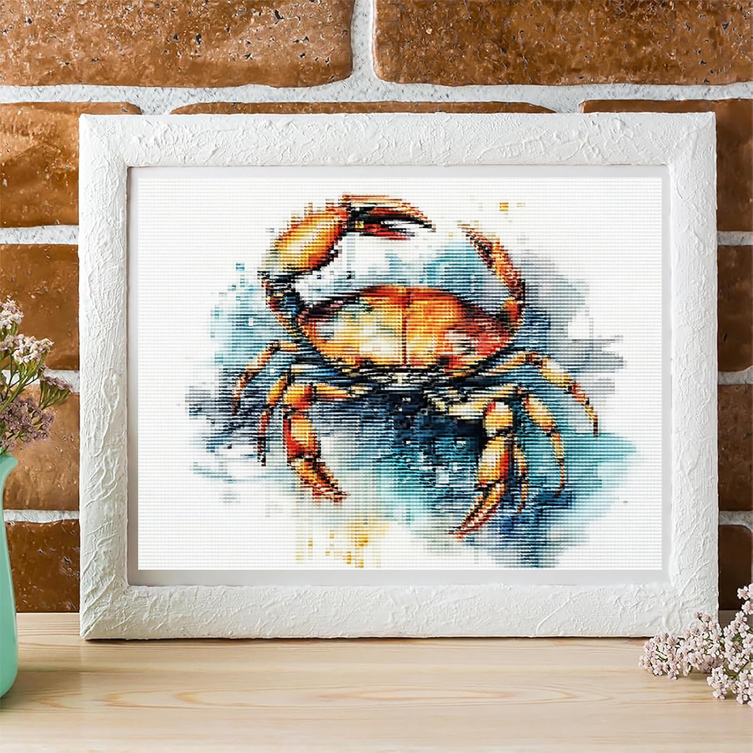 KFBXZIP Watercolor Crab 11CT Counted Cross Stitch Kits Color Printed Stamped Cross Stitch Supplies Needlework Printed Embroidery Kits DIY Kits Needlepoint Starter Kits, 12x16 inch