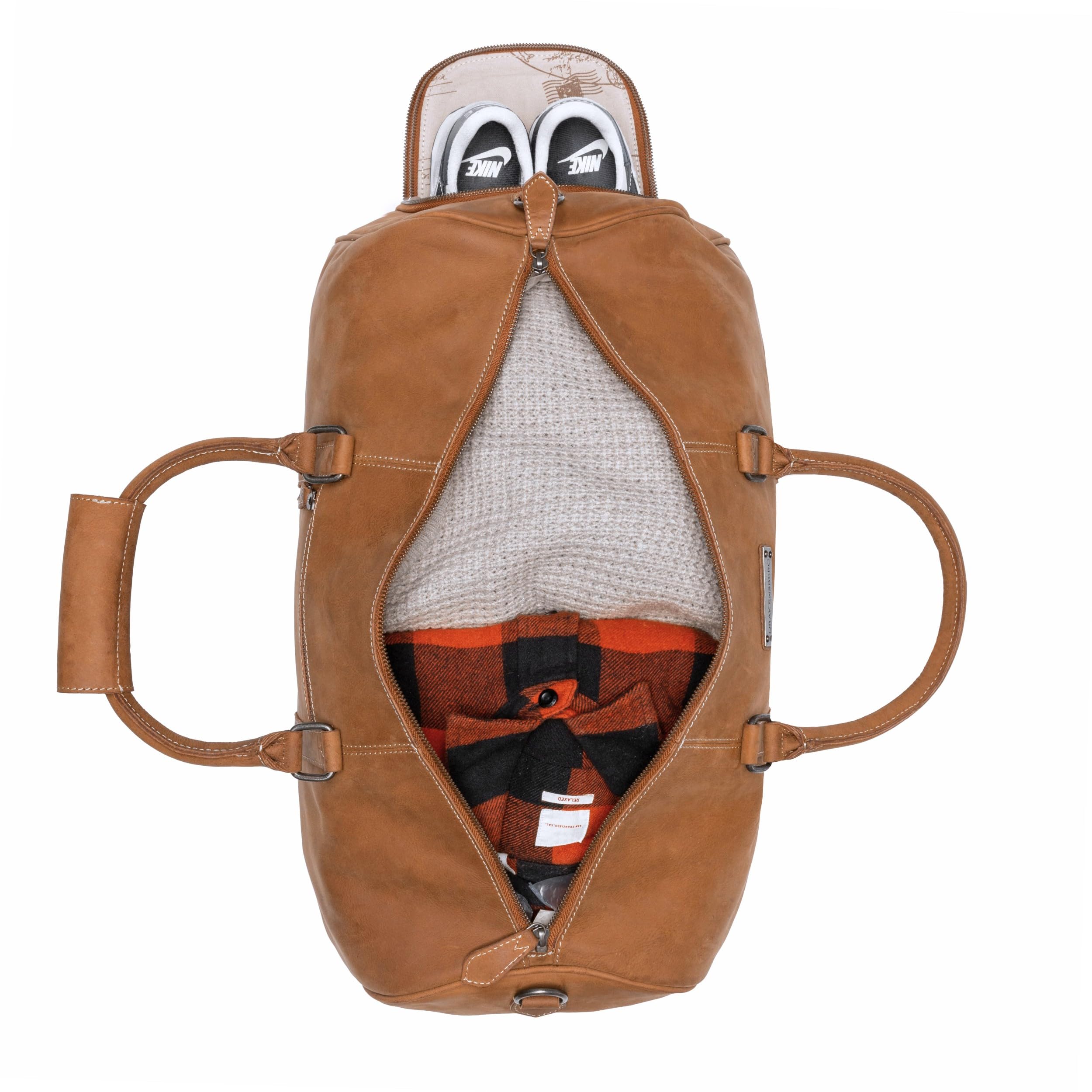 DRAKENSBERG Weekender Finn 54cm Leder Reisetasche mit Schuhfach 40L Cognac-Braun