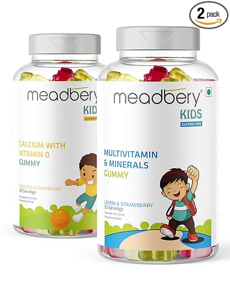 Meadbery Kids Multivitamin Calcium Combo Gummy Bears Glutenfree Formula With Minerals And Vitamins B C D E B12 B6 For Kids Bone Health Growth Kids Bone Teeth Health 30+30 Tasty Gummies
