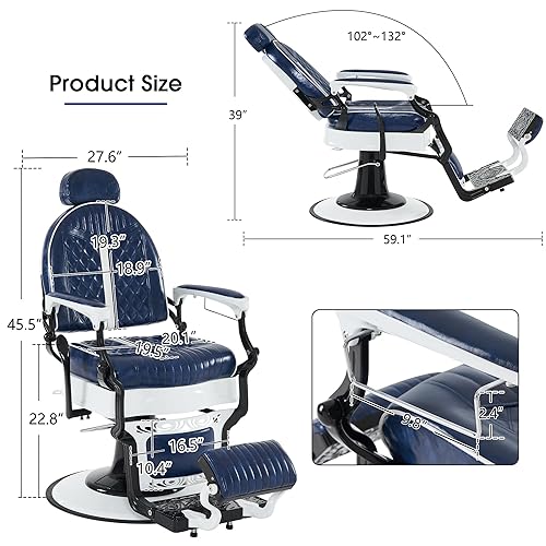 Miniatura 3 de BarberPub Silla de peluquero vintage de metal resistente multiusos profesional reclinable hidráulica salón de belleza silla de spa Equipo de estilo